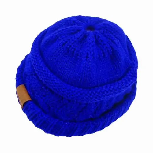 Rosoz 2 Pack Ponytail Beanie for Women,Winter Warm Beanie Tail Soft Stretch Cable Knit Messy High Bun Hat - 3