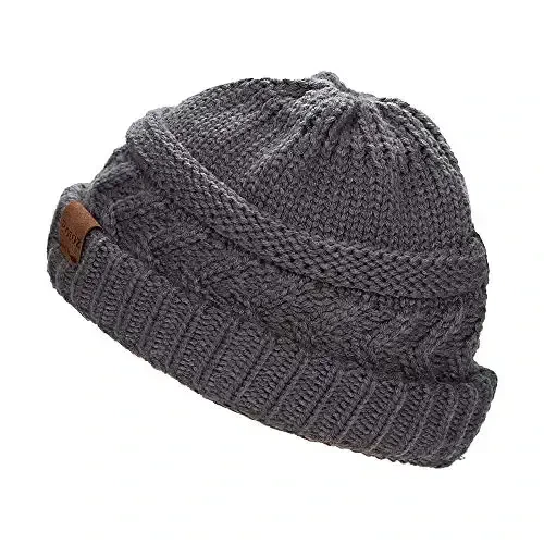 Rosoz 2 Pack Ponytail Beanie for Women,Winter Warm Beanie Tail Soft Stretch Cable Knit Messy High Bun Hat - ROSOZ (1)