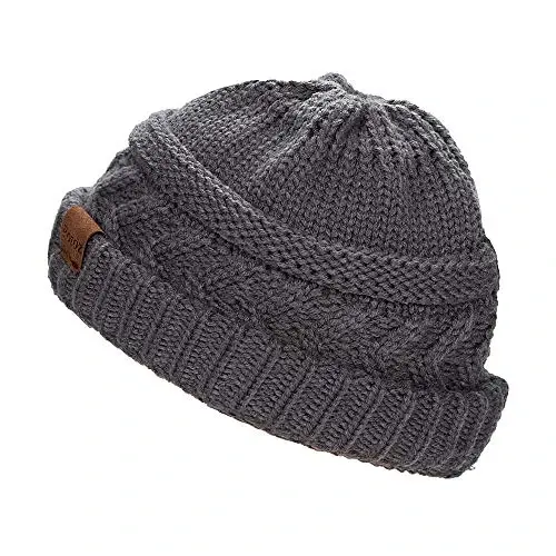 Rosoz 2 Pack Ponytail Beanie for Women,Winter Warm Beanie Tail Soft Stretch Cable Knit Messy High Bun Hat - 2