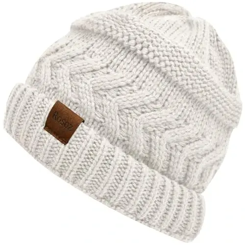 Rosoz 2 Pack Ponytail Beanie for Women,Winter Warm Beanie Tail Soft Stretch Cable Knit Messy High Bun Hat - 1