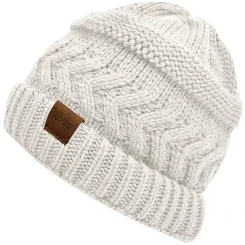 Rosoz 2 Pack Ponytail Beanie for Women,Winter Warm Beanie Tail Soft Stretch Cable Knit Messy High Bun Hat - ROSOZ