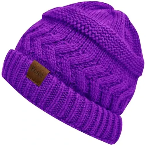 Rosoz 2 Pack Ponytail Beanie for Women,Winter Warm Beanie Tail Soft Stretch Cable Knit Messy High Bun Hat - 1