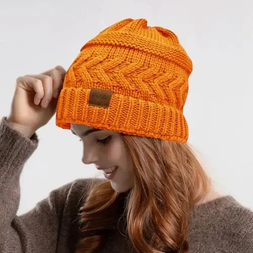 Rosoz 2 Pack Ponytail Beanie for Women,Winter Warm Beanie Tail Soft Stretch Cable Knit Messy High Bun Hat - 6