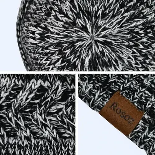 Rosoz 2 Pack Ponytail Beanie for Women,Winter Warm Beanie Tail Soft Stretch Cable Knit Messy High Bun Hat - 3