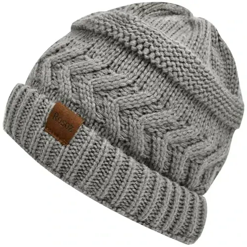 Rosoz 2 Pack Ponytail Beanie for Women,Winter Warm Beanie Tail Soft Stretch Cable Knit Messy High Bun Hat - ROSOZ