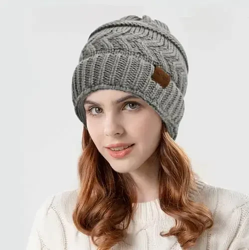 Rosoz 2 Pack Ponytail Beanie for Women,Winter Warm Beanie Tail Soft Stretch Cable Knit Messy High Bun Hat - ROSOZ (1)