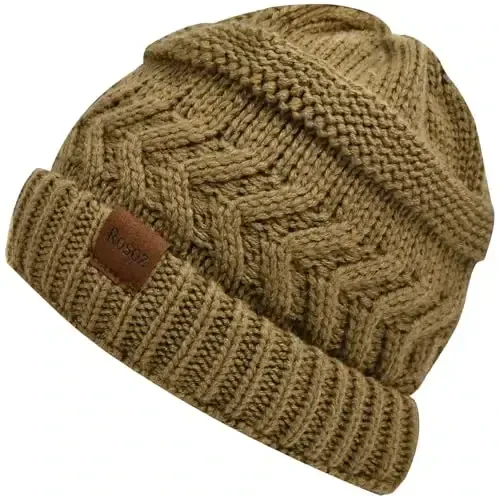 Rosoz 2 Pack Ponytail Beanie for Women,Winter Warm Beanie Tail Soft Stretch Cable Knit Messy High Bun Hat 