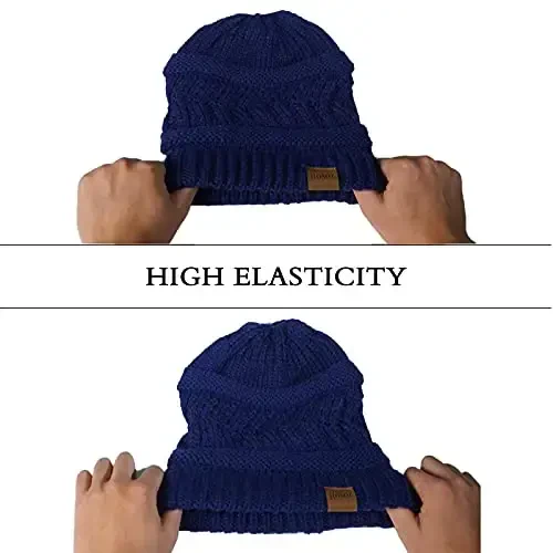 Rosoz 2 Pack Ponytail Beanie for Women,Winter Warm Beanie Tail Soft Stretch Cable Knit Messy High Bun Hat - 6