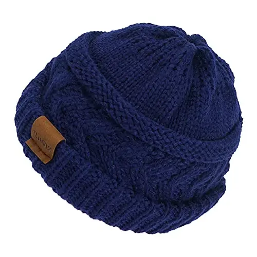 Rosoz 2 Pack Ponytail Beanie for Women,Winter Warm Beanie Tail Soft Stretch Cable Knit Messy High Bun Hat - 3