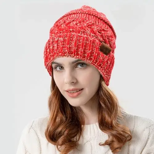 Rosoz 2 Pack Ponytail Beanie for Women,Winter Warm Beanie Tail Soft Stretch Cable Knit Messy High Bun Hat - ROSOZ (1)