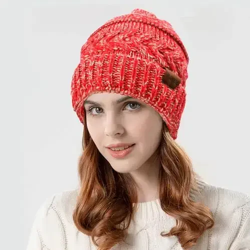 Rosoz 2 Pack Ponytail Beanie for Women,Winter Warm Beanie Tail Soft Stretch Cable Knit Messy High Bun Hat - ROSOZ (1)