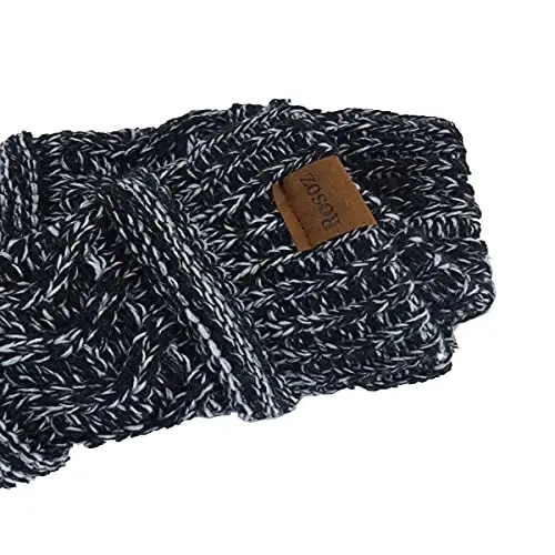 Rosoz 2 Pack Ponytail Beanie for Women,Winter Warm Beanie Tail Soft Stretch Cable Knit Messy High Bun Hat - 4