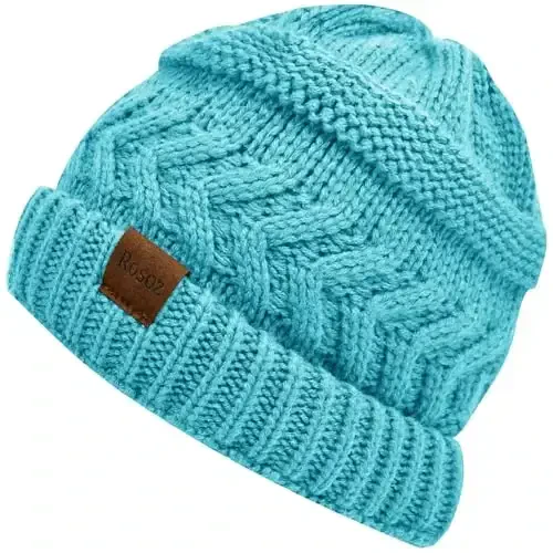 Rosoz 2 Pack Ponytail Beanie for Women,Winter Warm Beanie Tail Soft Stretch Cable Knit Messy High Bun Hat - ROSOZ