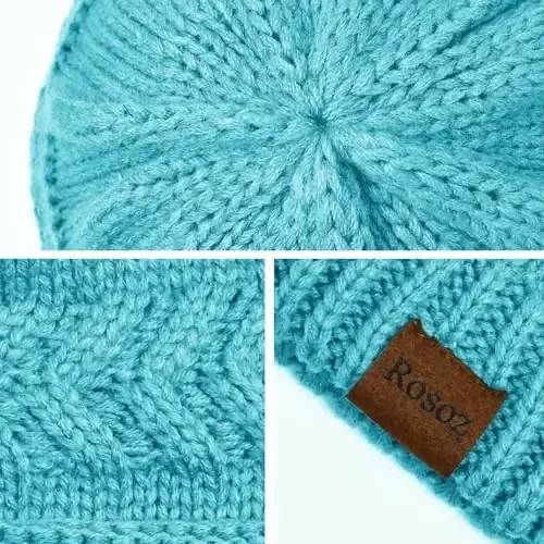 Rosoz 2 Pack Ponytail Beanie for Women,Winter Warm Beanie Tail Soft Stretch Cable Knit Messy High Bun Hat - 3