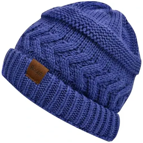 Rosoz 2 Pack Ponytail Beanie for Women,Winter Warm Beanie Tail Soft Stretch Cable Knit Messy High Bun Hat - 1