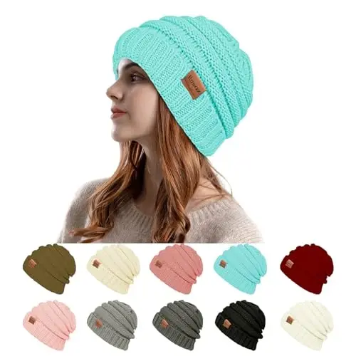 Rosoz ayollar qishki shapkalari Ayollar uchun slouchy shapkalar Ayollar uchun issiq trikotaj qishki shapkalar Sovuq havo uchun qalin - 1