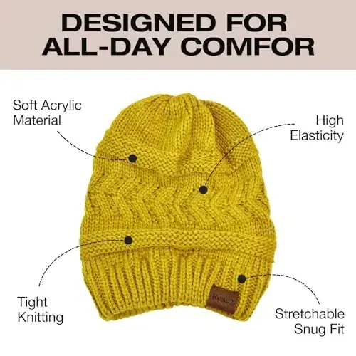 Rosoz Ayollar uchun 2 dona Ponytail Beanie, Qishki Issiq Beanie Quyruq Yumshoq Chok Kabel Trikotaj Tartibsiz Yuqori Bun Shlyapa - 4