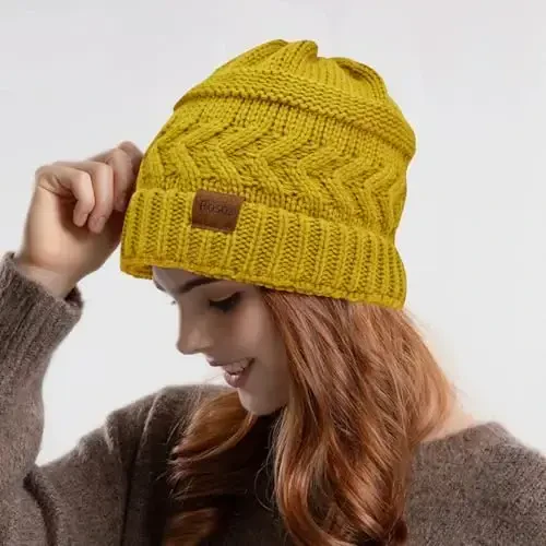 Rosoz Ayollar uchun 2 dona Ponytail Beanie, Qishki Issiq Beanie Quyruq Yumshoq Chok Kabel Trikotaj Tartibsiz Yuqori Bun Shlyapa - 6