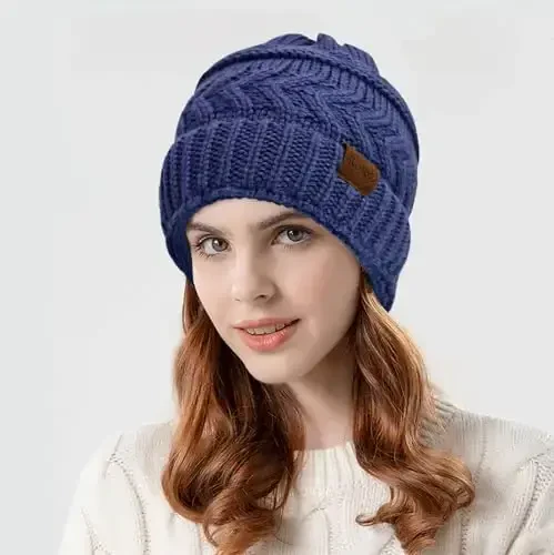 Rosoz Ayollar uchun 2 dona Ponytail Beanie, Qishki Issiq Beanie Quyruq Yumshoq Stretch Kabel Trikotaj Tartibsiz Yuqori Bun Shlyapa - ROSOZ (1)