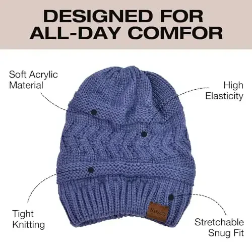 Rosoz Ayollar uchun 2 dona Ponytail Beanie, Qishki Issiq Beanie Quyruq Yumshoq Stretch Kabel Trikotaj Tartibsiz Yuqori Bun Shlyapa - 4