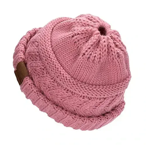 Rosoz Ayollar uchun 2 dona Ponytail Beanie, Qishki Issiq Beanie Quyruqli Yumshoq Stretch Kabel Triko Buzuq Yuqori Dumli Shlyapa - 3