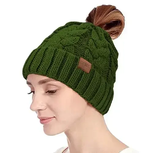 Rosoz Ayollar uchun Ponytail Beanie, Qishki Issiq Beanie Quyruq Yumshoq Stretch Kabel Trikotaj Buzuq Yuqori Bun Shlyapa - ROSOZ (1)