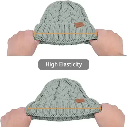 Rosoz Ayollar uchun Ponytail Beanie, Qishki Issiq Beanie Quyruq Yumshoq Stretch Kabel Trikotaj Buzuq Yuqori Dasta Shlyapa - 5