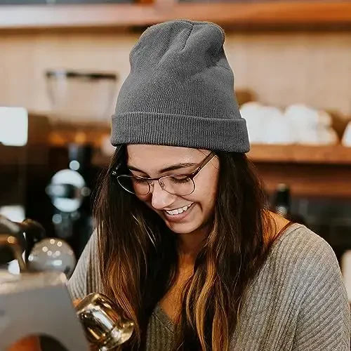 Rosoz Beanie erkaklar ayollar uchun manjetli trikotaj shapka Qishki shapkalar Bosh suyagi qopqog'i Uniseks - 4