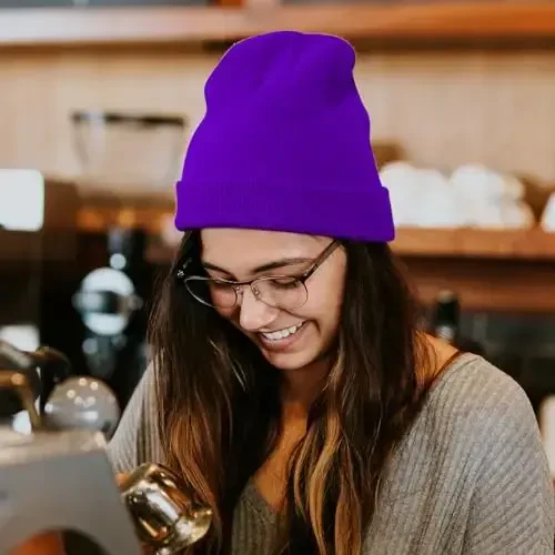 Rosoz Beanie erkaklar ayollar uchun manjetli trikotaj shlyapa qishki shapkalar bosh suyagi qalpog'i Uniseks - 4