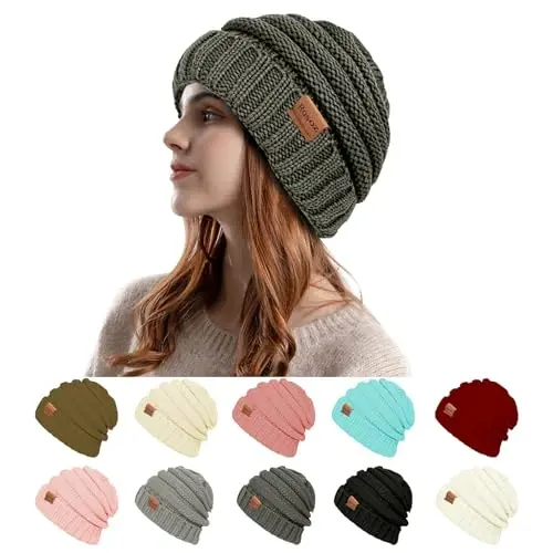 Rosoz Womens Beanies for Winter Slouchy Beanies for Women Knit Warm Winter Hats for Women Thick for Cold Weather - ROSOZ