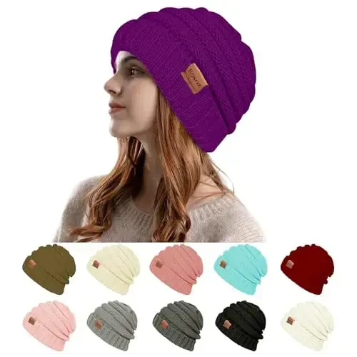Rosoz Womens Beanies for Winter Slouchy Beanies for Women Knit Warm Winter Hats for Women Thick for Cold Weather 
