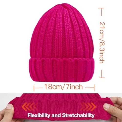 Rosoz Winter Hats for Women Warm Thick Soft Stretch Cable Knit Beanie Skully Cap for Cold Weather - 6
