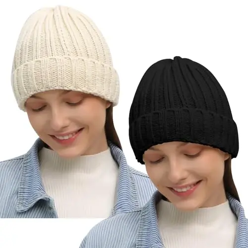 Rosoz Winter Hats for Women Warm Thick Soft Stretch Cable Knit Beanie Skully Cap for Cold Weather - 1