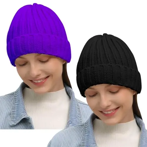 Rosoz Winter Hats for Women Warm Thick Soft Stretch Cable Knit Beanie Skully Cap for Cold Weather - 1