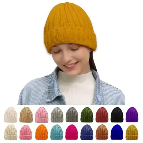 Rosoz Winter Hats for Women Warm Thick Soft Stretch Cable Knit Beanie Skully Cap for Cold Weather - ROSOZ