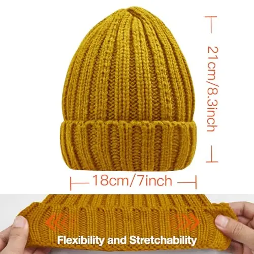 Rosoz Winter Hats for Women Warm Thick Soft Stretch Cable Knit Beanie Skully Cap for Cold Weather - 6