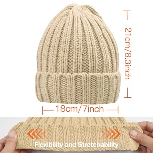 Rosoz Winter Hats for Women Warm Thick Soft Stretch Cable Knit Beanie Skully Cap for Cold Weather - 5