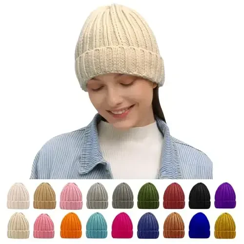 Rosoz Winter Hats for Women Warm Thick Soft Stretch Cable Knit Beanie Skully Cap for Cold Weather - 6