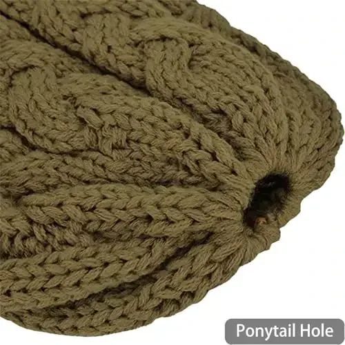Rosoz Ponytail Beanie for Women,Winter Warm Beanie Tail Soft Stretch Cable Knit Messy High Bun Hat - 3