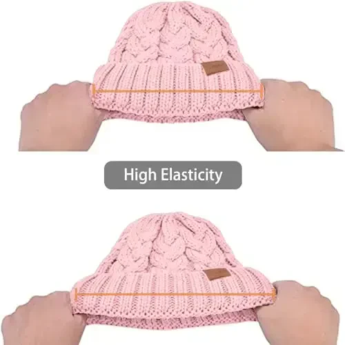 Rosoz Ponytail Beanie for Women,Winter Warm Beanie Tail Soft Stretch Cable Knit Messy High Bun Hat - 5