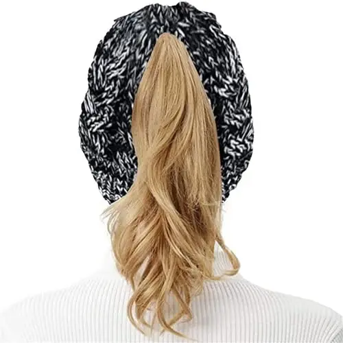 Rosoz Ponytail Beanie for Women,Winter Warm Beanie Tail Soft Stretch Cable Knit Messy High Bun Hat - 9