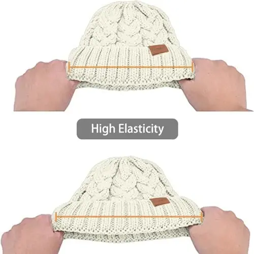 Rosoz Ponytail Beanie for Women,Winter Warm Beanie Tail Soft Stretch Cable Knit Messy High Bun Hat - 4