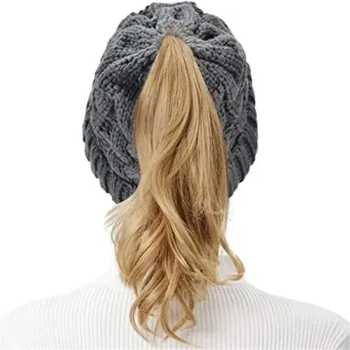 Rosoz Ponytail Beanie for Women,Winter Warm Beanie Tail Soft Stretch Cable Knit Messy High Bun Hat - 10