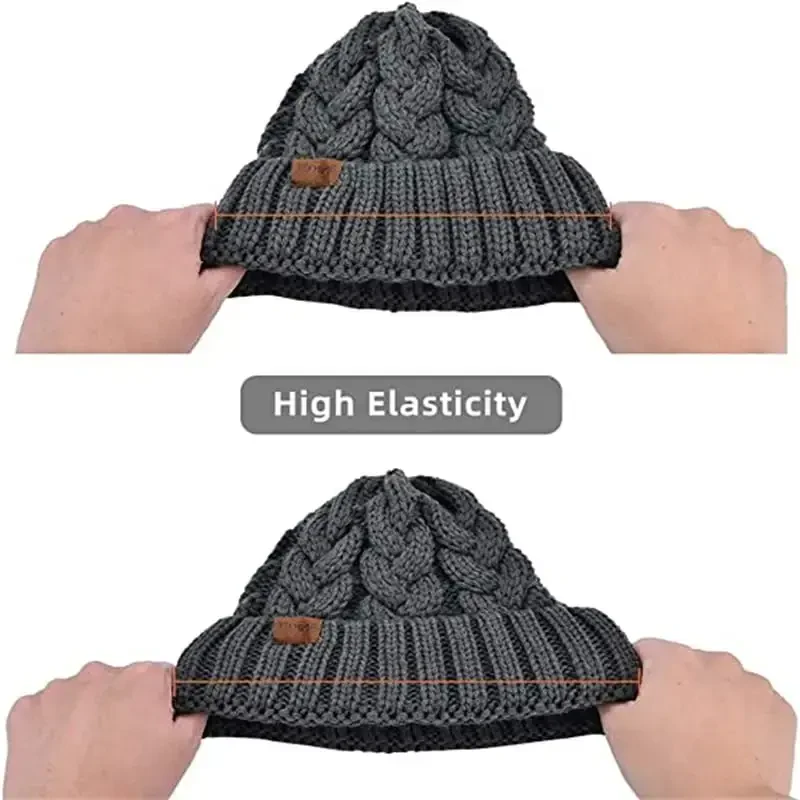 Rosoz Ponytail Beanie for Women,Winter Warm Beanie Tail Soft Stretch Cable Knit Messy High Bun Hat - 5