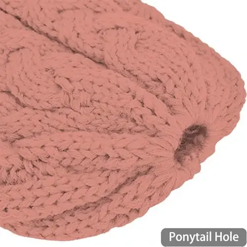 Rosoz Ponytail Beanie for Women,Winter Warm Beanie Tail Soft Stretch Cable Knit Messy High Bun Hat - 3