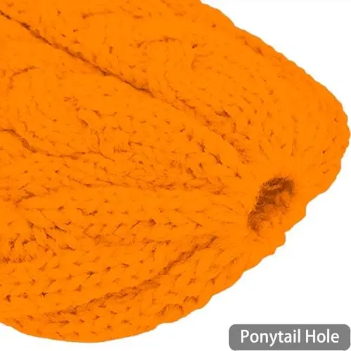 Rosoz Ponytail Beanie for Women,Winter Warm Beanie Tail Soft Stretch Cable Knit Messy High Bun Hat - 3