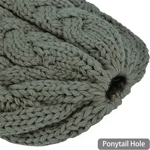 Rosoz Ponytail Beanie for Women,Winter Warm Beanie Tail Soft Stretch Cable Knit Messy High Bun Hat - 3