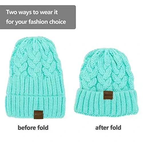 Rosoz Ponytail Beanie for Women,Winter Warm Beanie Tail Soft Stretch Cable Knit Messy High Bun Hat - 5