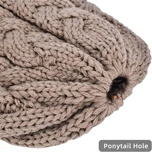 Rosoz Ponytail Beanie for Women,Winter Warm Beanie Tail Soft Stretch Cable Knit Messy High Bun Hat - 3