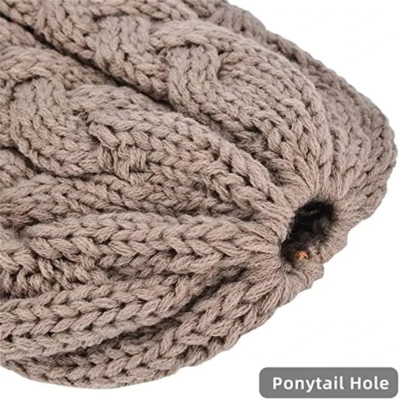 Rosoz Ponytail Beanie for Women,Winter Warm Beanie Tail Soft Stretch Cable Knit Messy High Bun Hat - 3